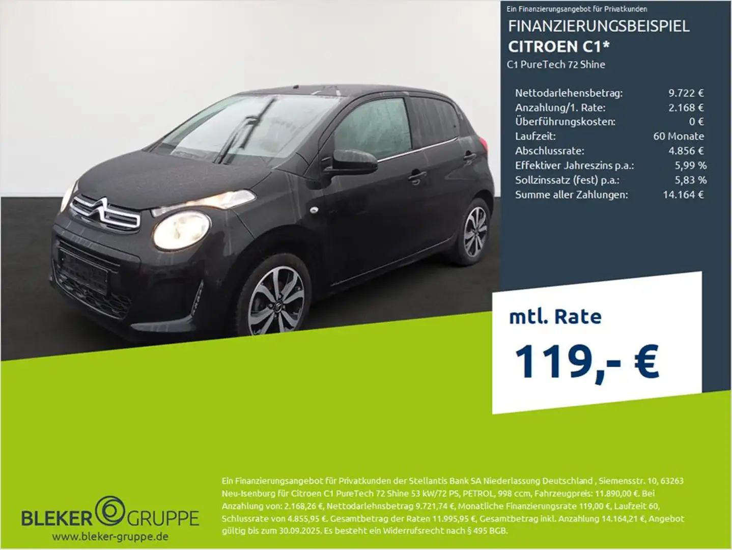 Citroen C1 C1 PureTech 72 Shine Schwarz - 1