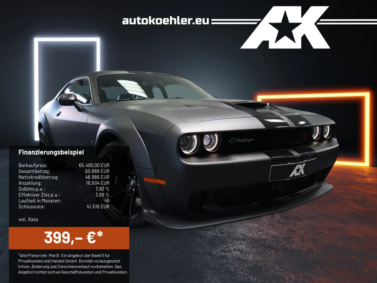 Dodge Challenger R/T 6.4 L ScatPack WideBody, Matt Black Gris - 1