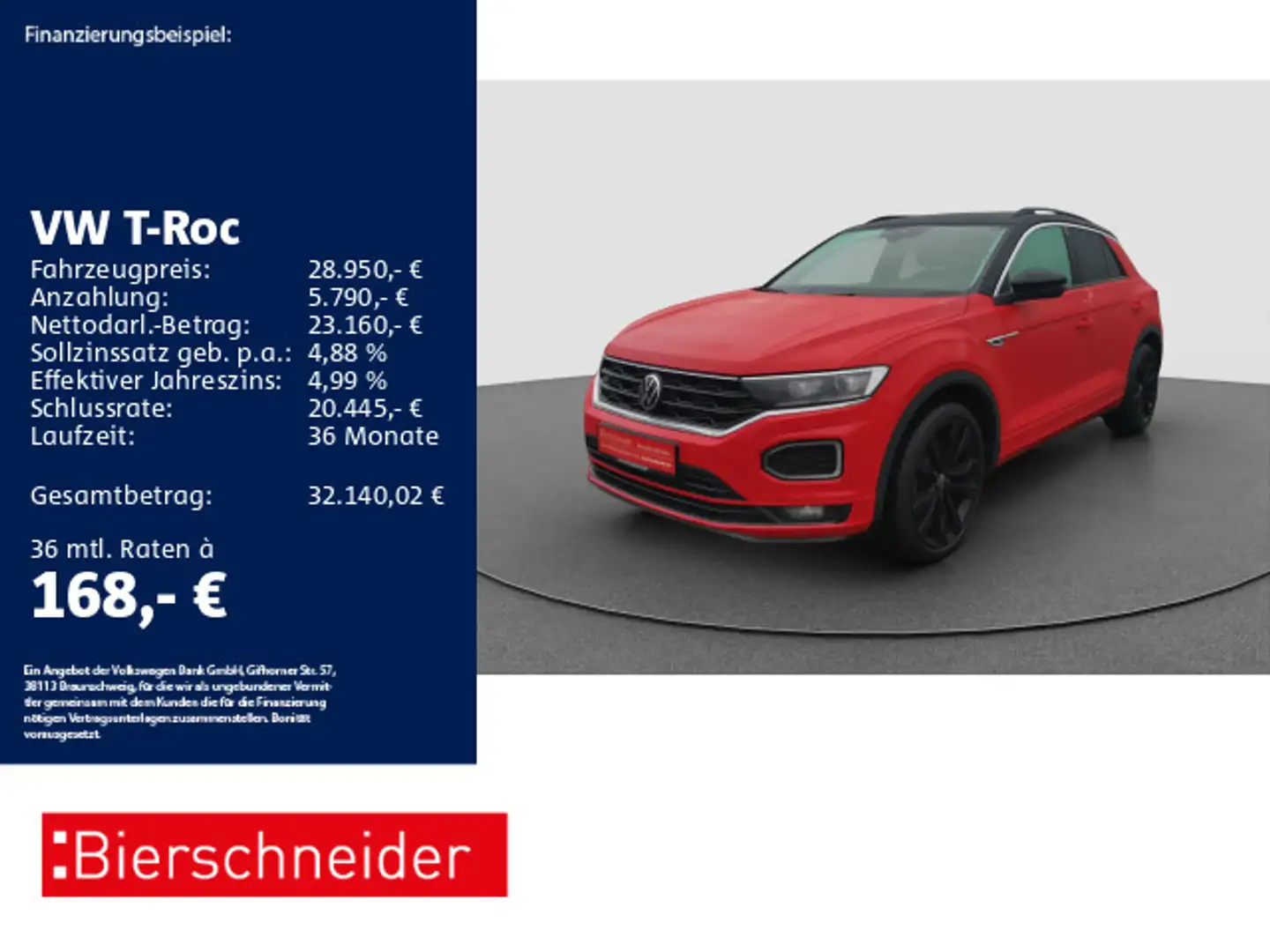 Volkswagen T-Roc 2.0 TSI DSG 4Mo R-Line AHK PANO LED CAM 19 Rot - 1