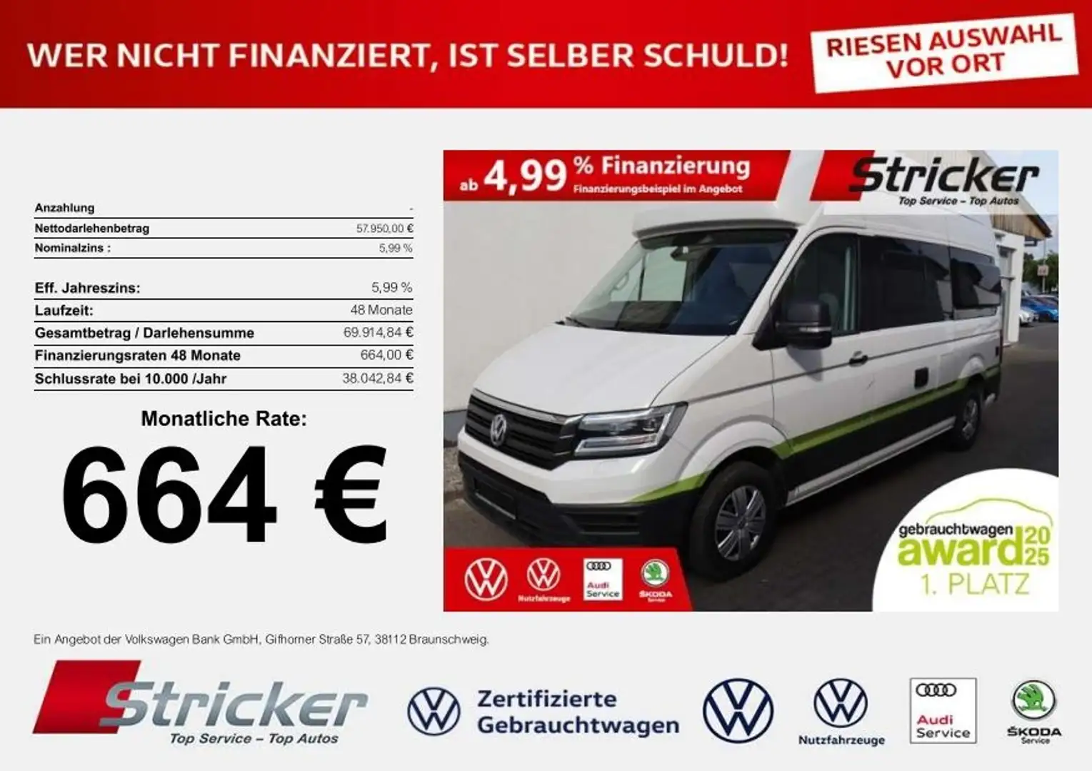 Volkswagen Crafter Grand California 600 2.0TDI DSG 664,-ohne Anzahlu Weiß - 2