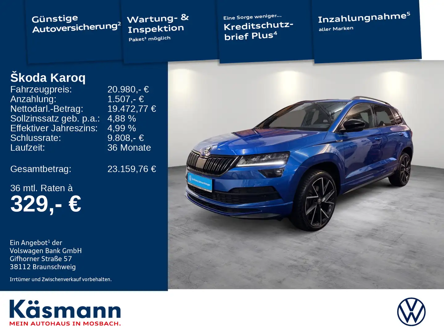 Skoda Karoq Sportline 2.0TDI AHK KAM LED SHZ Blau - 1