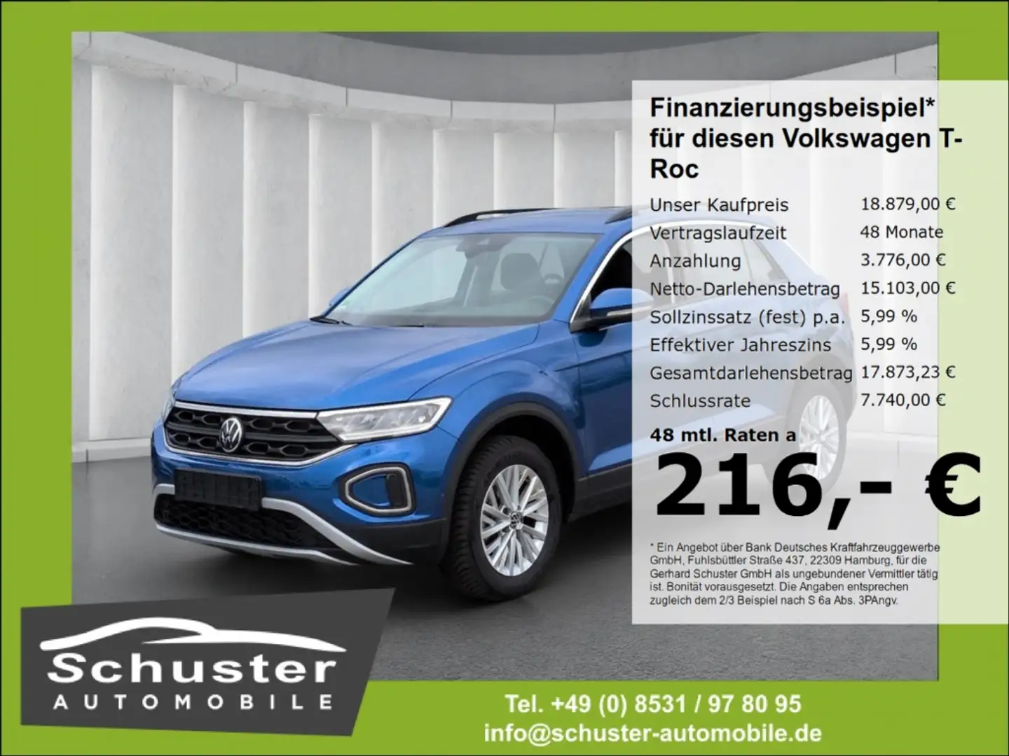 Volkswagen T-Roc Life 1.0TSI*AHK LED Navi R-Kam digCock SHZ Blau - 1