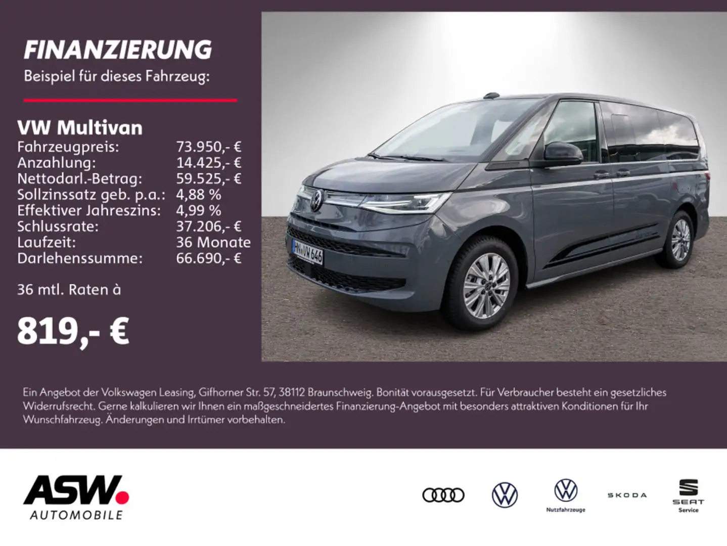 Volkswagen T7 Multivan Life 2,0 TDI SCR DSG lang 7-Sitzer AHK Grau - 1