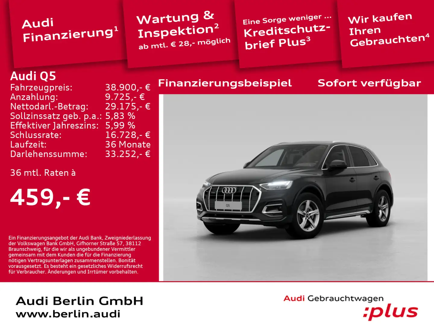 Audi Q5 advanced 40 TDI qu. S tr. AHK PDC LED 360°K Schwarz - 1