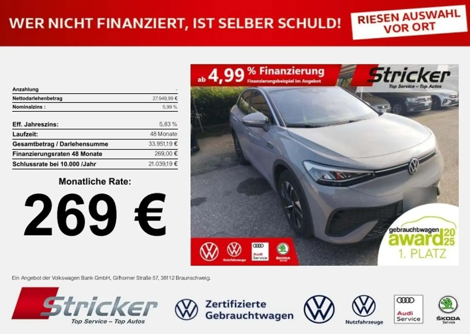 Volkswagen ID.5 Pro Performance 150/77 269,-ohne Anzahlung Navi A Grau - 1