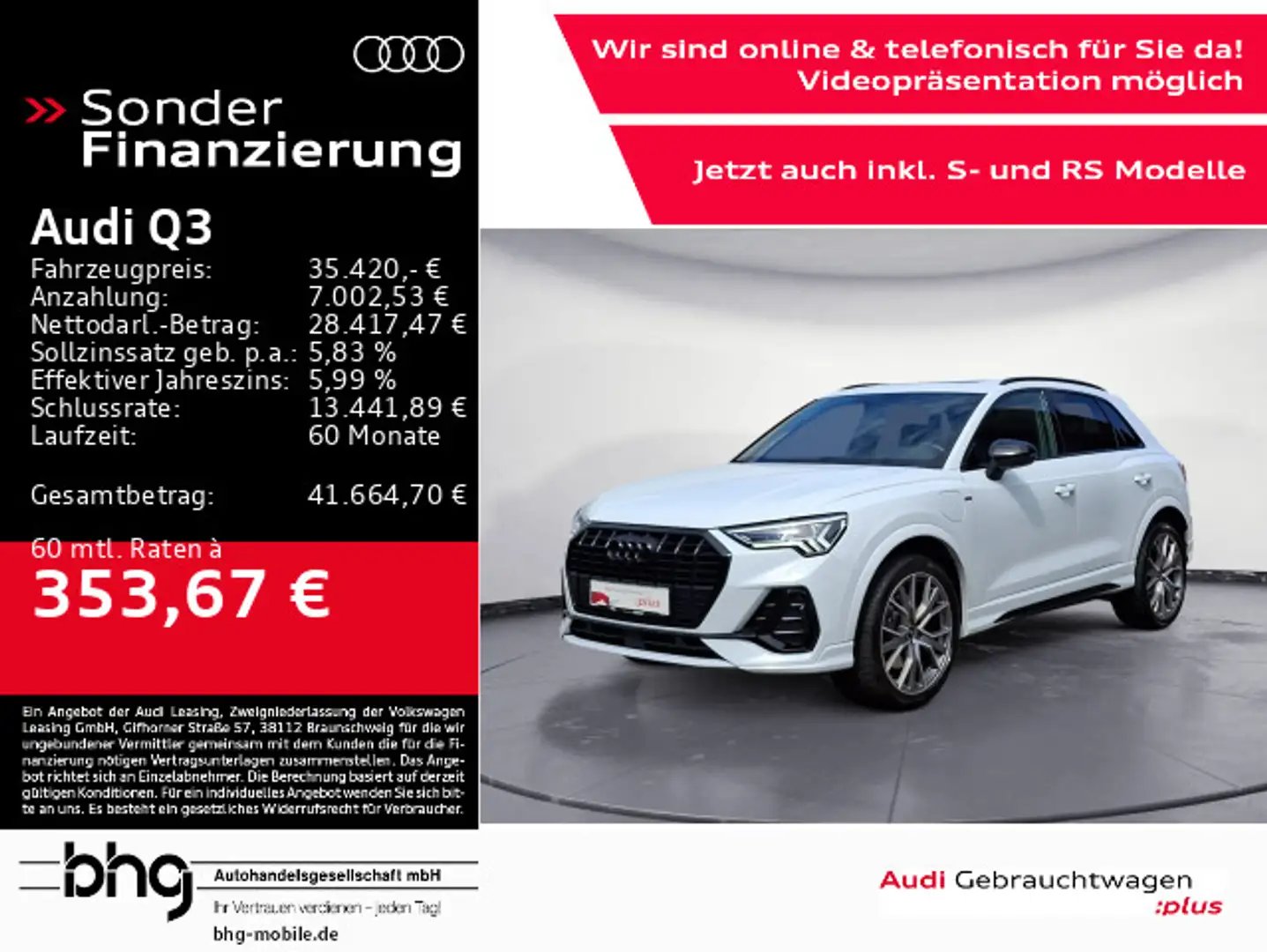 Audi Q3 S line 45 TFSI e S tronic e-tronOptik AHK Nav Weiß - 1