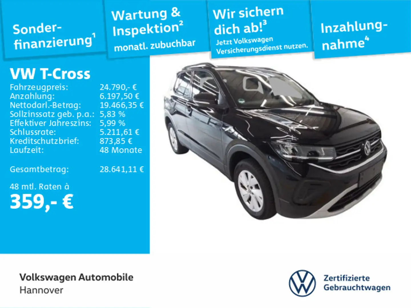 Volkswagen T-Cross 1.0 TSI DSG Life Navi LED DigCockpit PDC Schwarz - 1