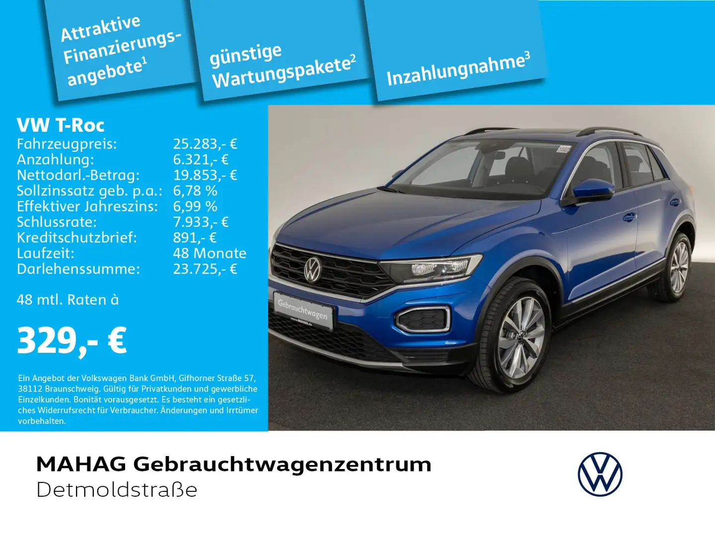 Volkswagen T-Roc T-ROC 1.5 TSI STYLE Navi LED Pano Kamera DSG Blau - 1