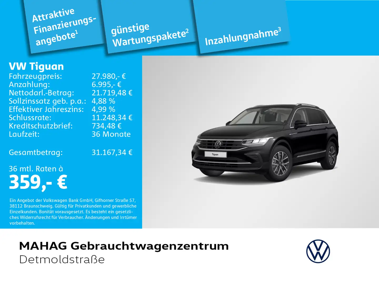 Volkswagen Tiguan Life 2.0 TDI LED Navi Pano ParkAssist Rea Schwarz - 1