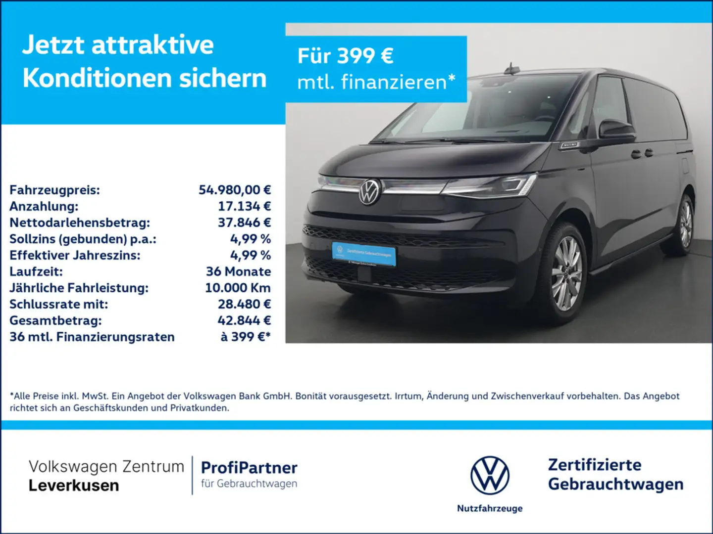 Volkswagen T7 Multivan Style 7-SITZER PANO HUD AHK LEDER Schwarz - 1
