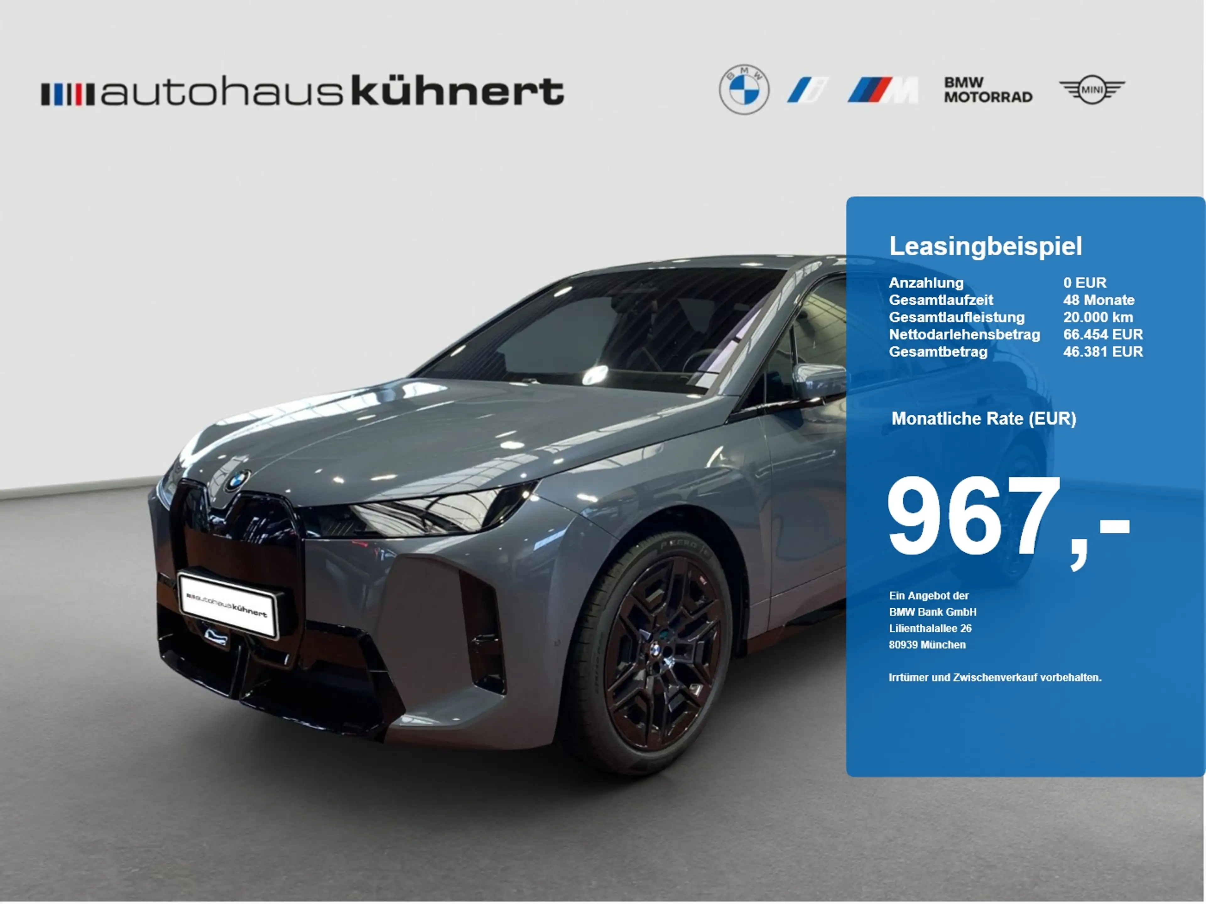 BMW iX xDrive45 Elektro UPE: 107.410 EUR M-Sport PRO