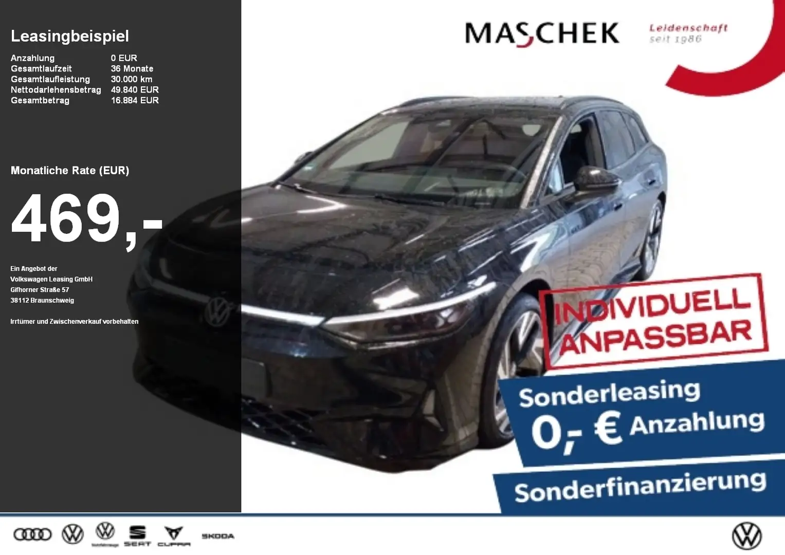 Volkswagen ID.7 Tourer GTX Sonderleasing! Wärmep AHK Anschlussg Schwarz - 1
