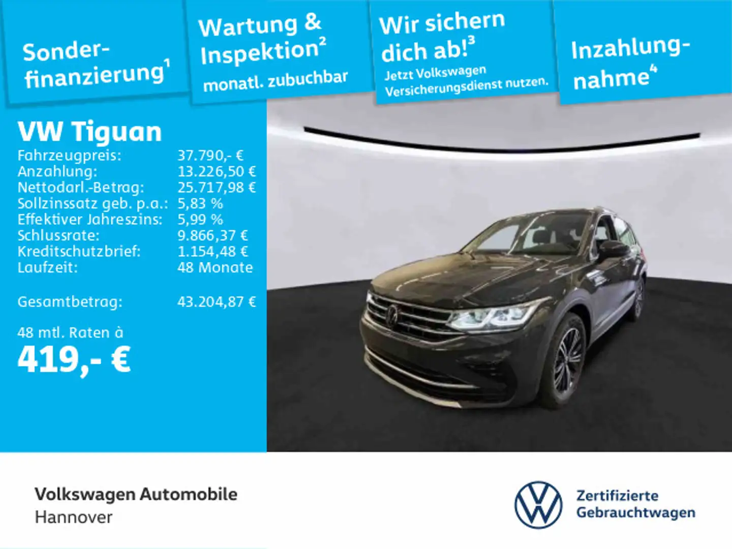 Volkswagen Tiguan 2.0 TDI DSG 4Motion Elegance Navi AHK IQ. Grau - 1