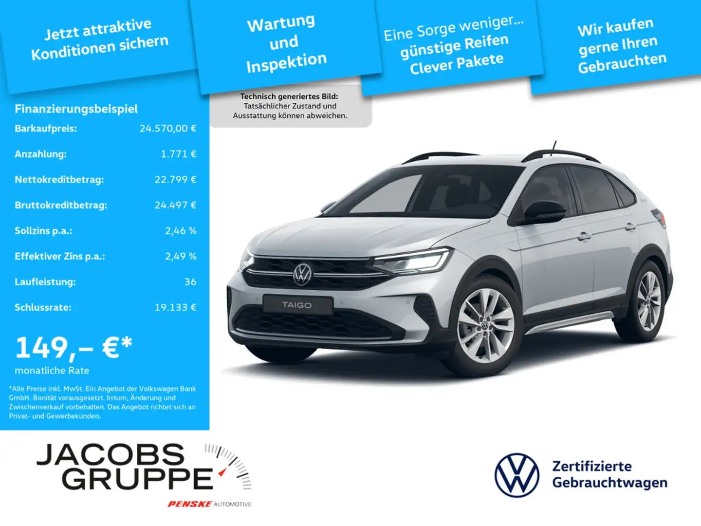 Volkswagen Taigo 1.0 TSI DSG Goal Navi*ACC*Klima*SHZ Silber - 1