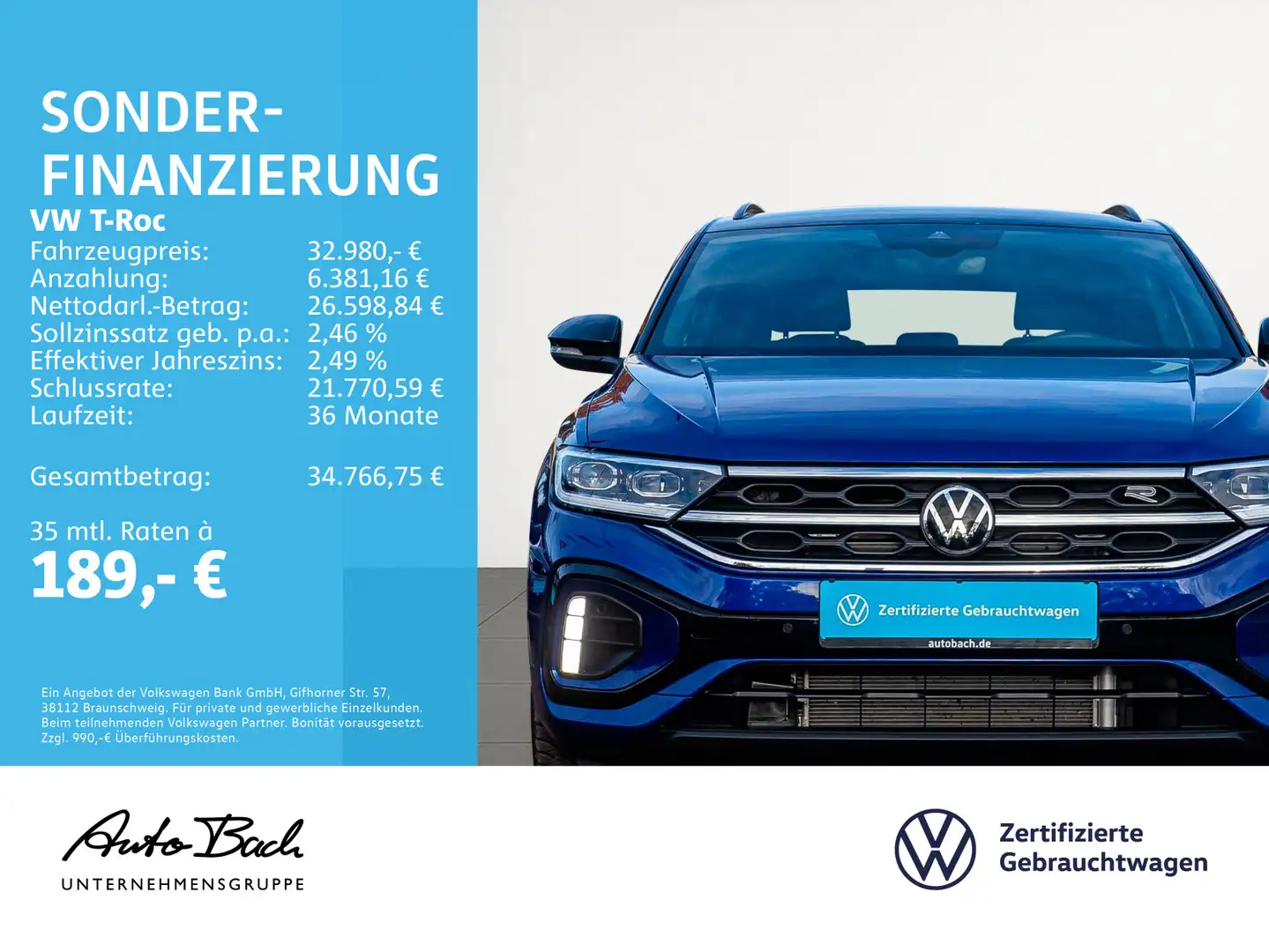 Volkswagen T-Roc 1.5 TSI R-Line DSG Navi LED Digital Cockpi Blau - 2