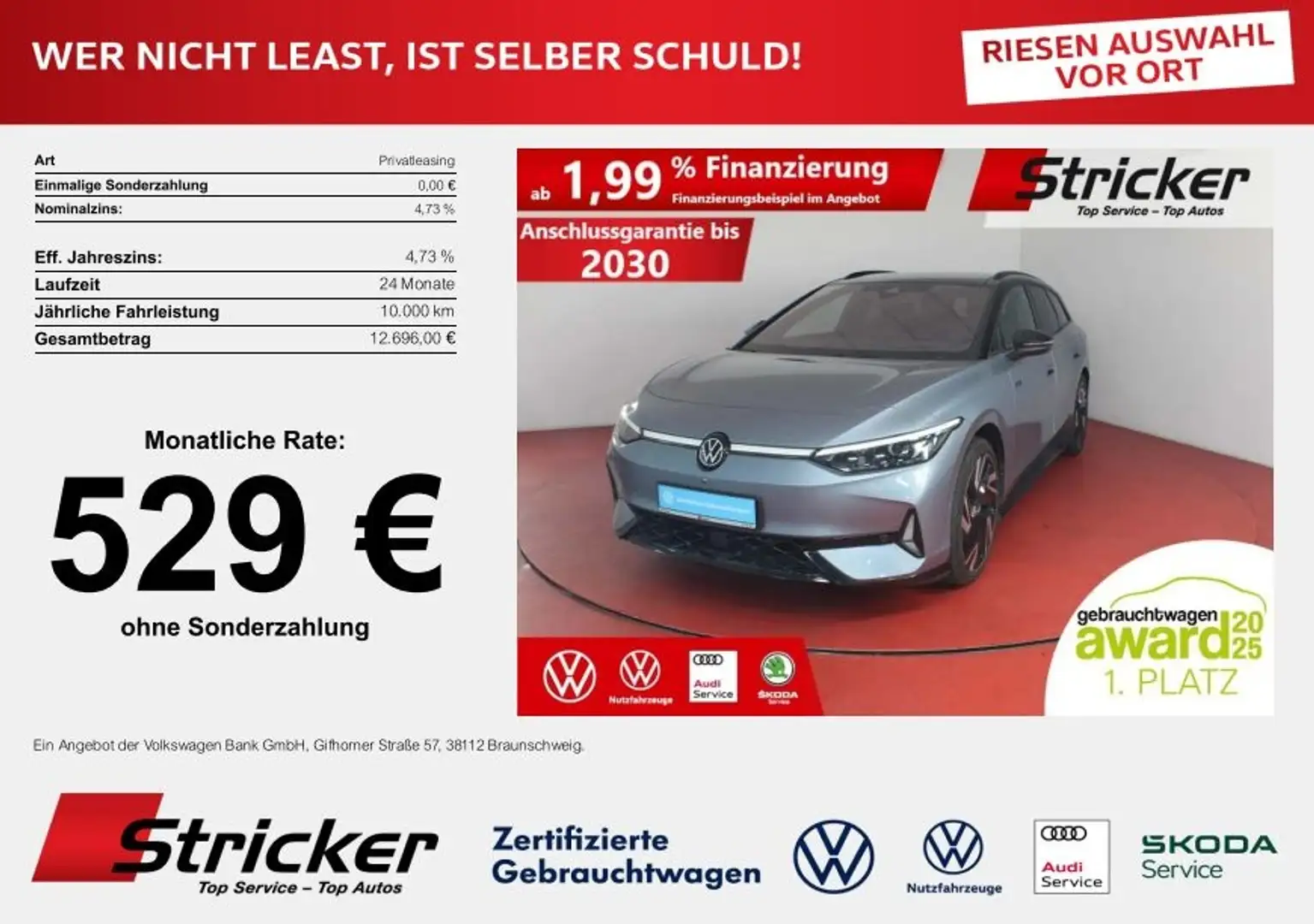 Volkswagen ID.7 Tourer GTX 529,-ohne Anzahlung 250/86 Pano AHK Blau - 1