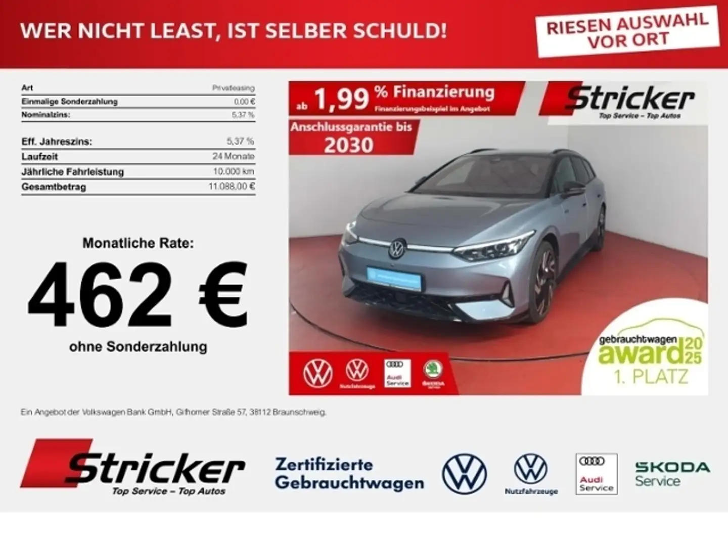 Volkswagen ID.7 Tourer GTX 462,-ohne Anzahlung 250/86 Pano AHK Blau - 1