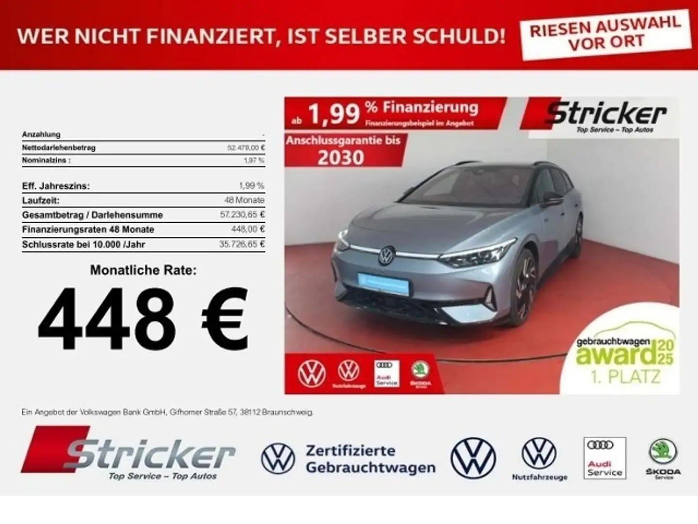 Volkswagen ID.7 Tourer GTX 250/86 448,-ohne Anzahlung Pano AHK Blau - 1