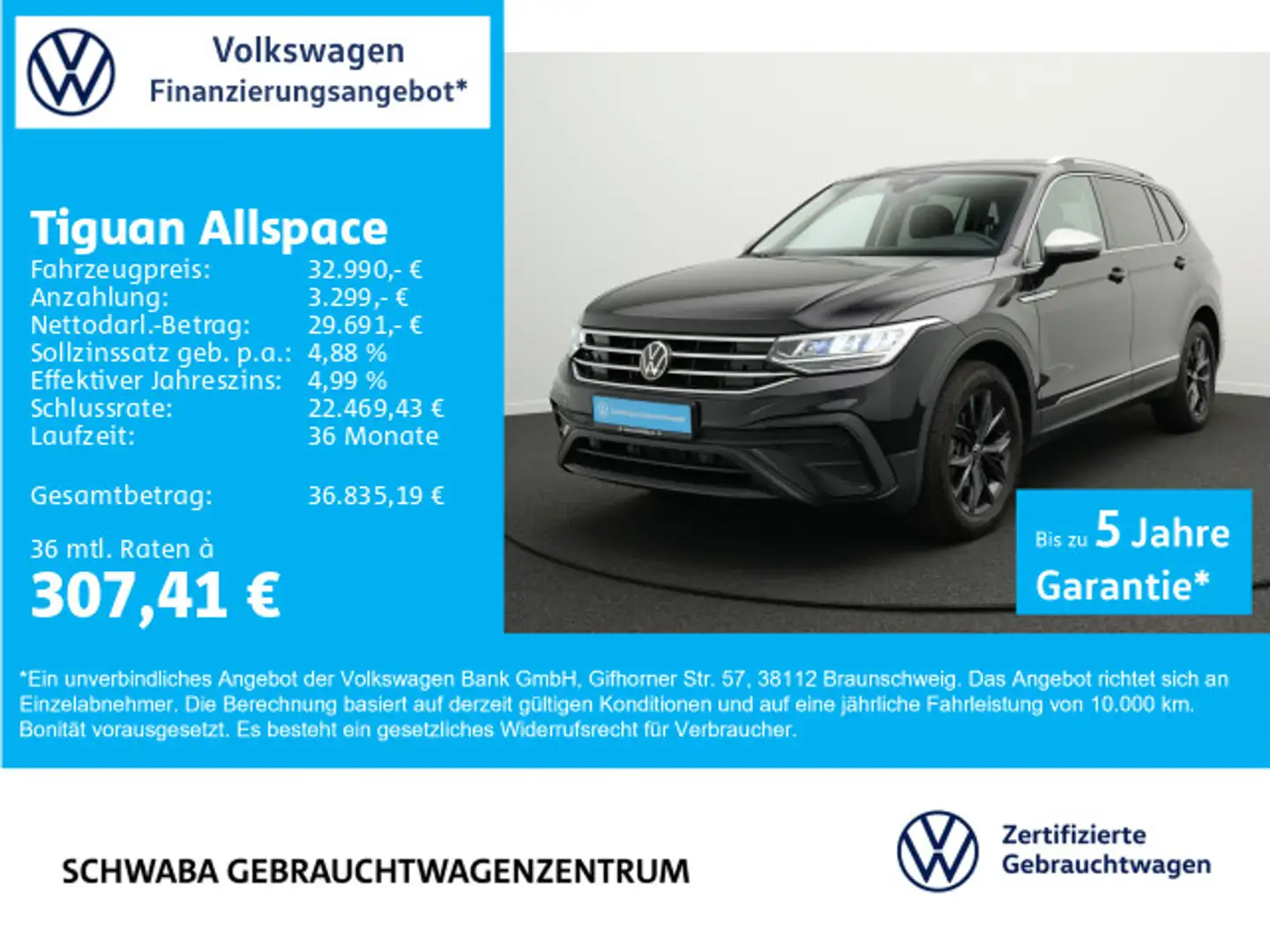 Volkswagen Tiguan Allspace Life 1.5 TSI *AHK*R-KAM*8-fach* Noir - 1