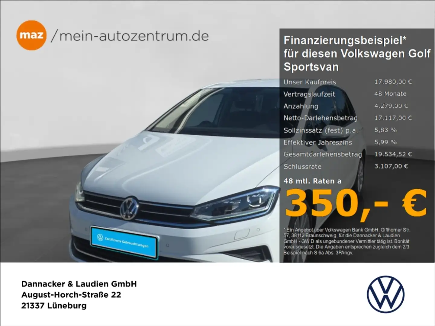 Volkswagen Golf Sportsvan 1.0 TSI Comfortline Alu LED Navi ACC Kamera Sitzhe Weiß - 1