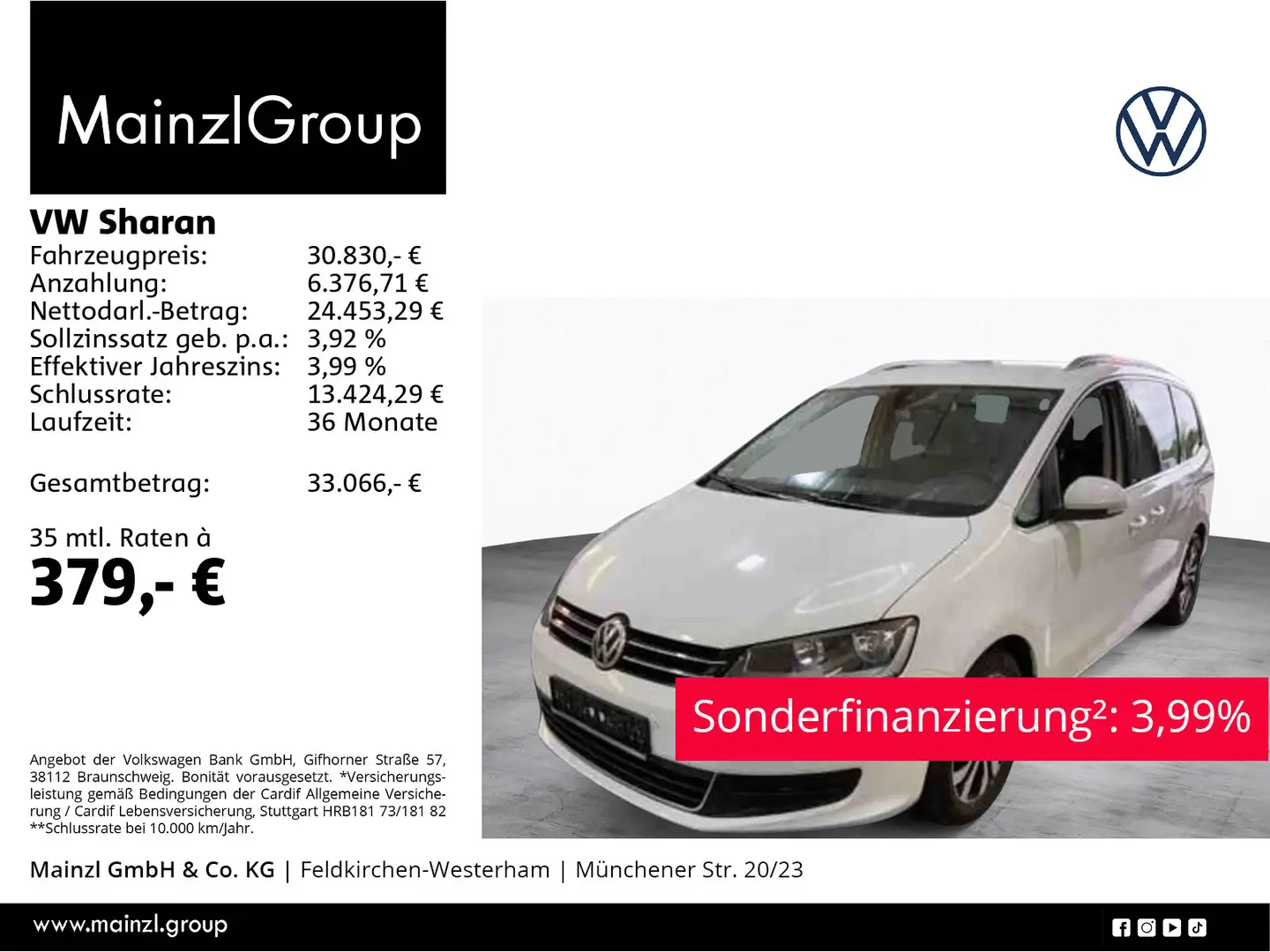Volkswagen Sharan 1.4 TSI DSG Active AHK Stdhz SHZ Kamera Weiß - 1
