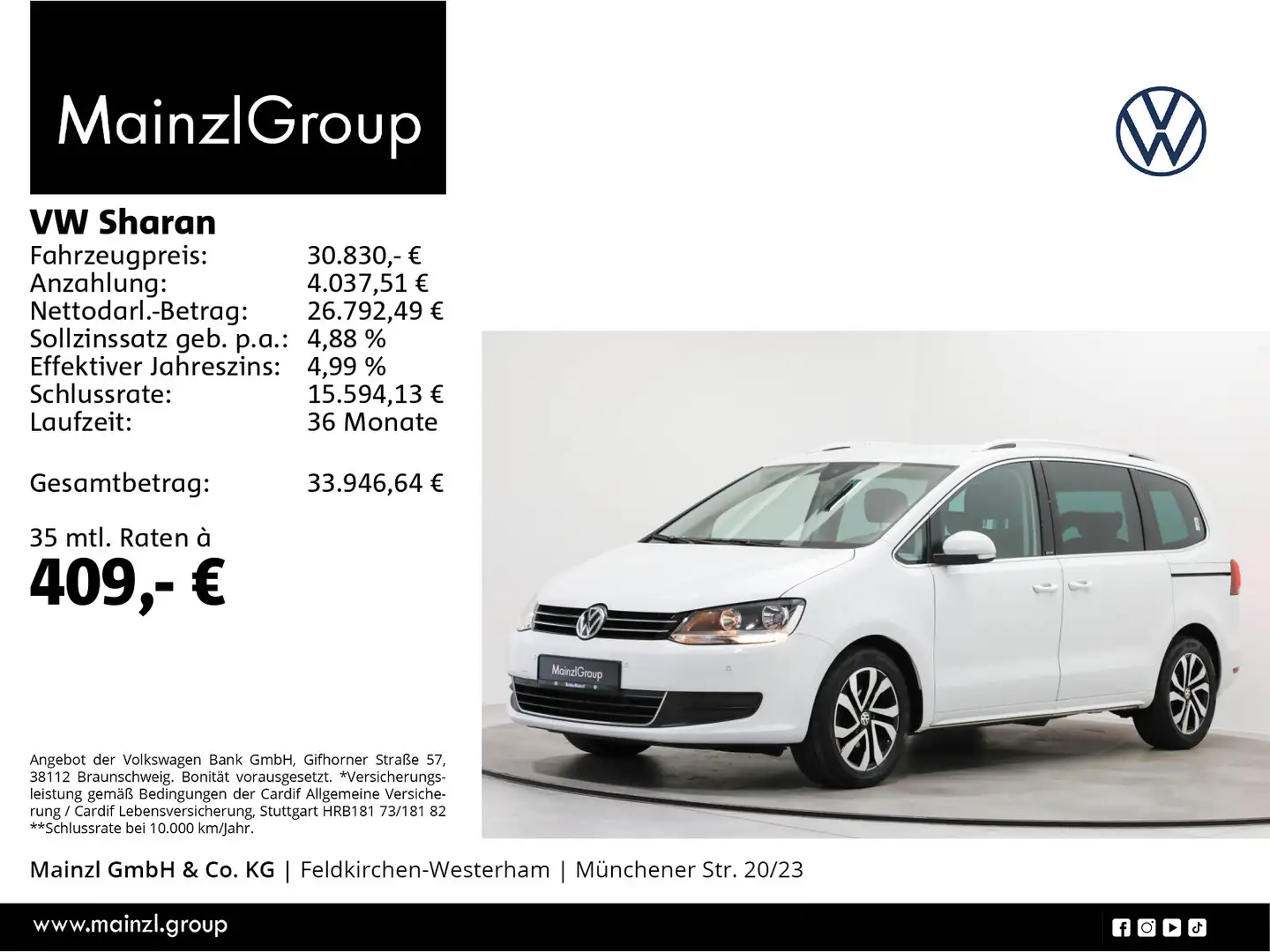 Volkswagen Sharan 1.4 TSI DSG Active AHK Stdhz SHZ Kamera Weiß - 1