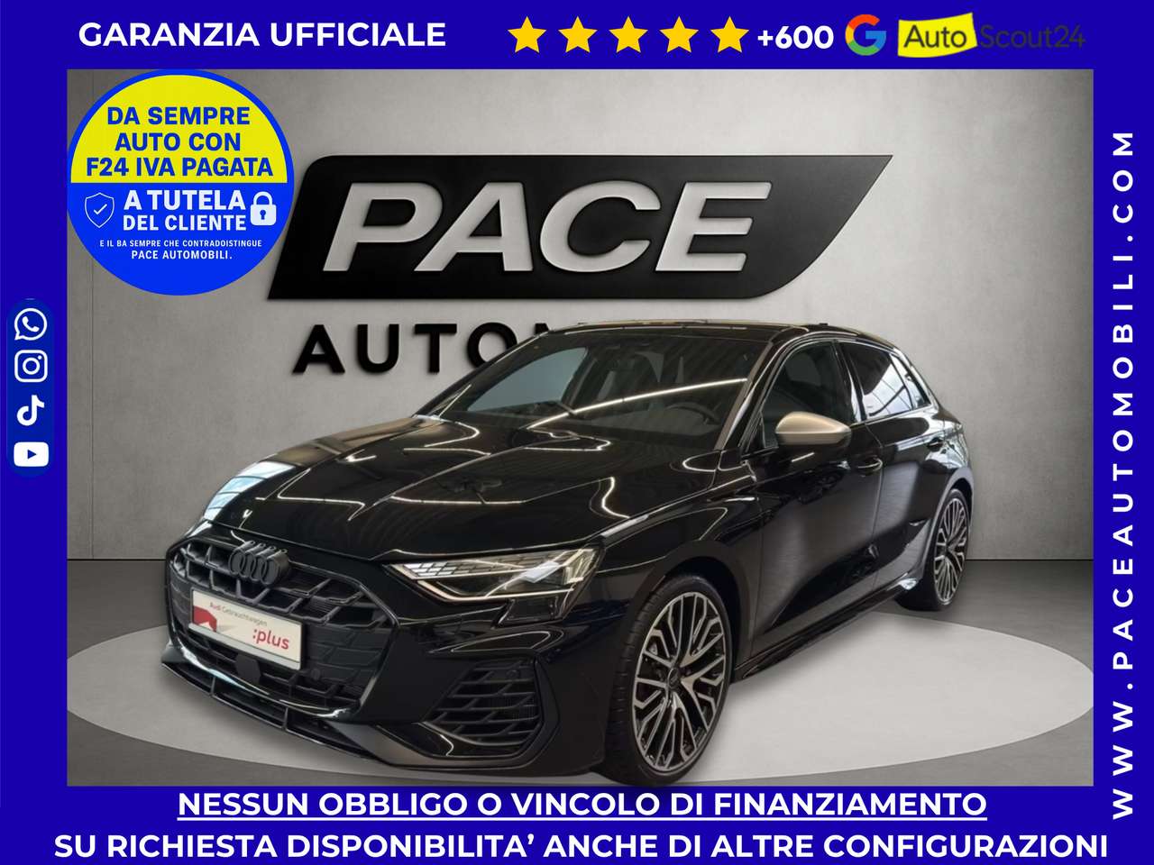 Audi S3 BLACK PACK SPB SPORTBACK 19" PDC KAMERA LED TETTO PANORAMA FORNIAMO DA SEMPRE F24 IVA PAGATA CON PROTOCOLLO TELEMATICO