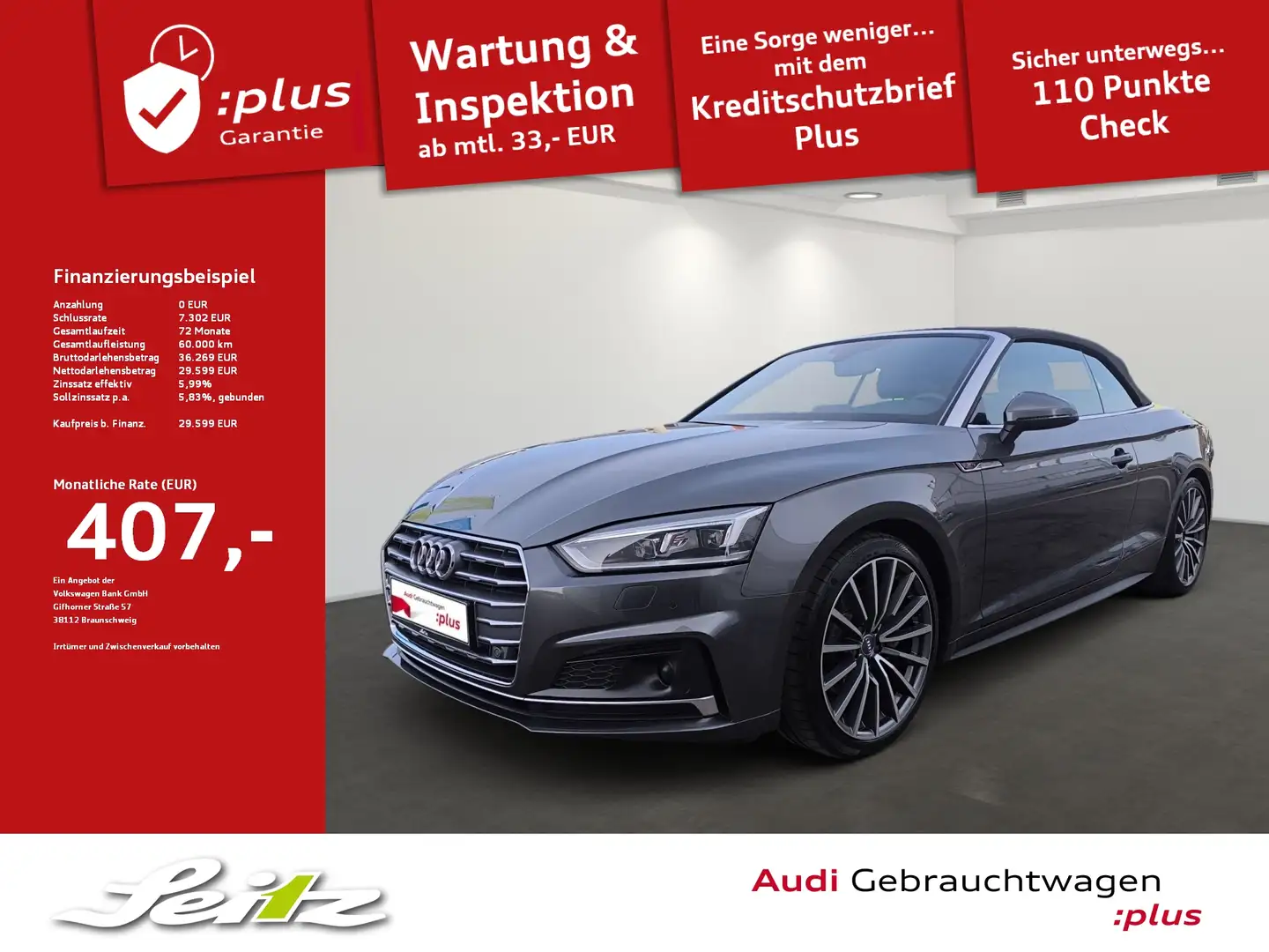 Audi A5 Cabriolet 2.0 TDI sport *HEAD-UP*MATRIX*KAMERA*B&O Grau - 1