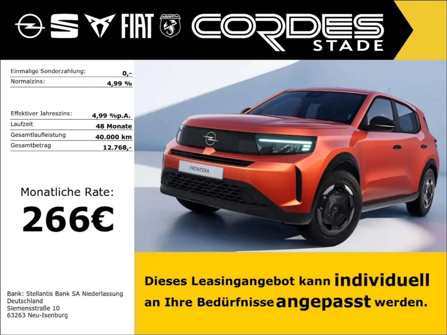 Opel Frontera Edition TECH + Komfortpaket 266 € ohne Anzahlung!! Portocaliu - 1