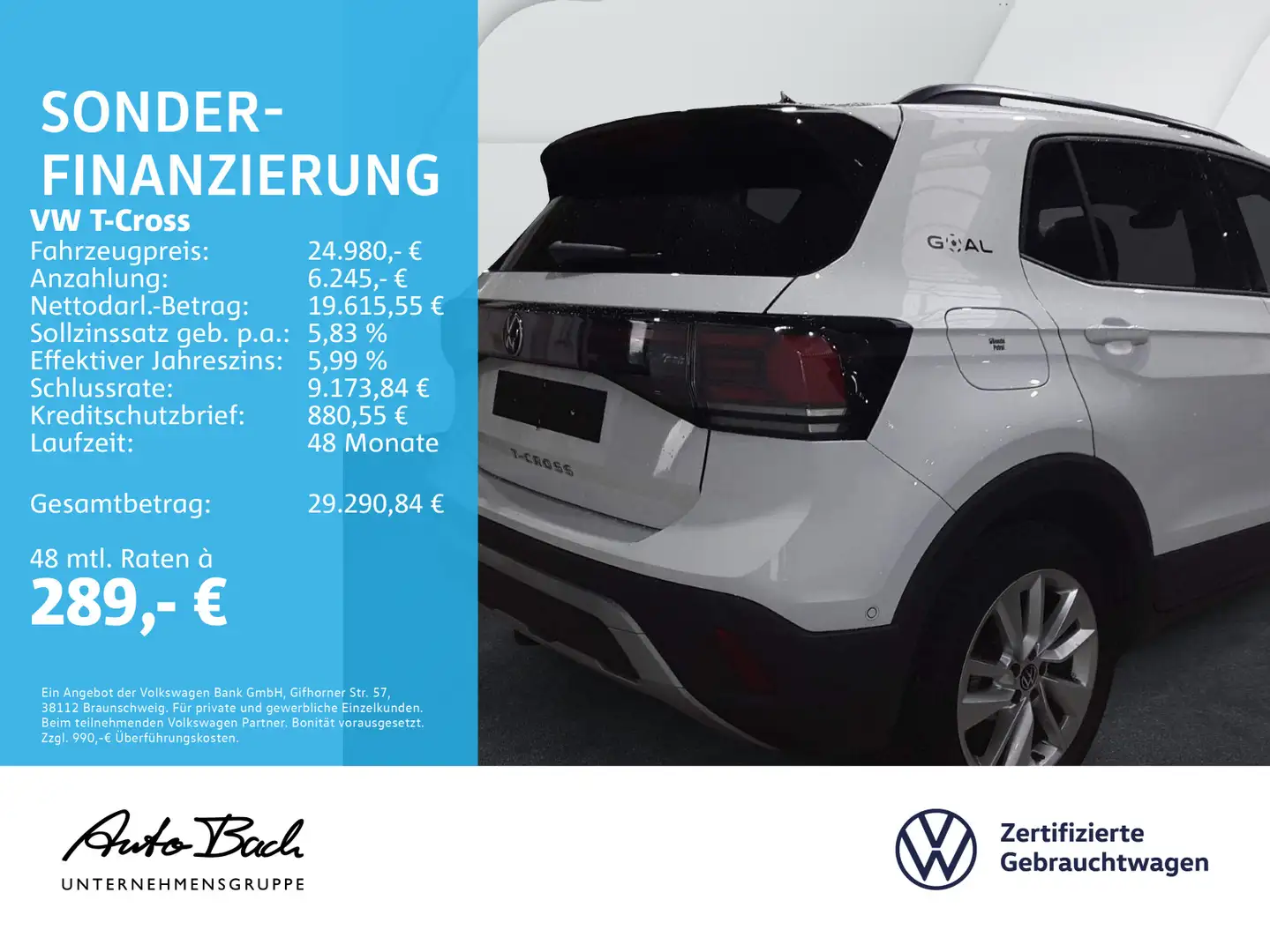 Volkswagen T-Cross Life 1.0 TSI DSG Navi ACC EPH LED AHK Weiß - 2