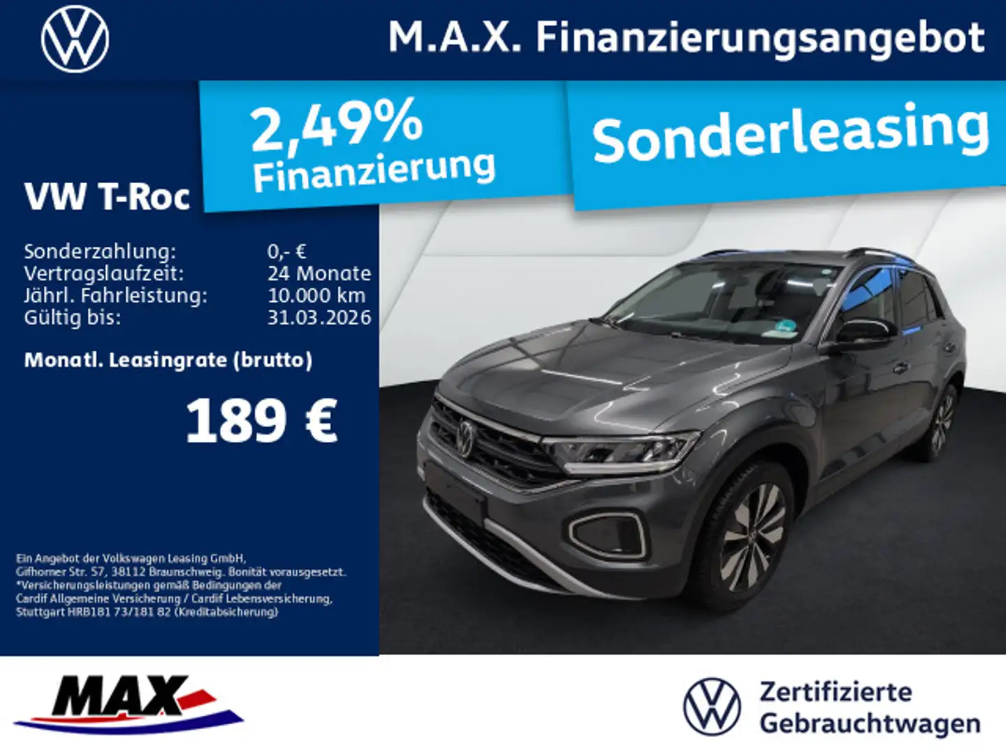 Volkswagen T-Roc 1.0 TSI GOAL LED+ACC+APP+ALU+NAVI+DIGI CP+ Grau - 1