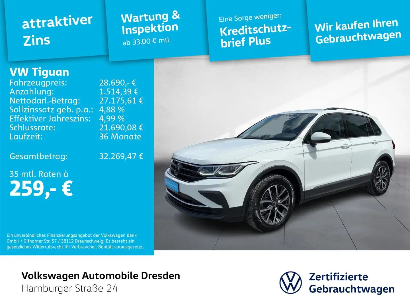 Volkswagen Tiguan Life 1.5 TSI DSG LED-MATRIX ACC PDC APP Weiß - 1