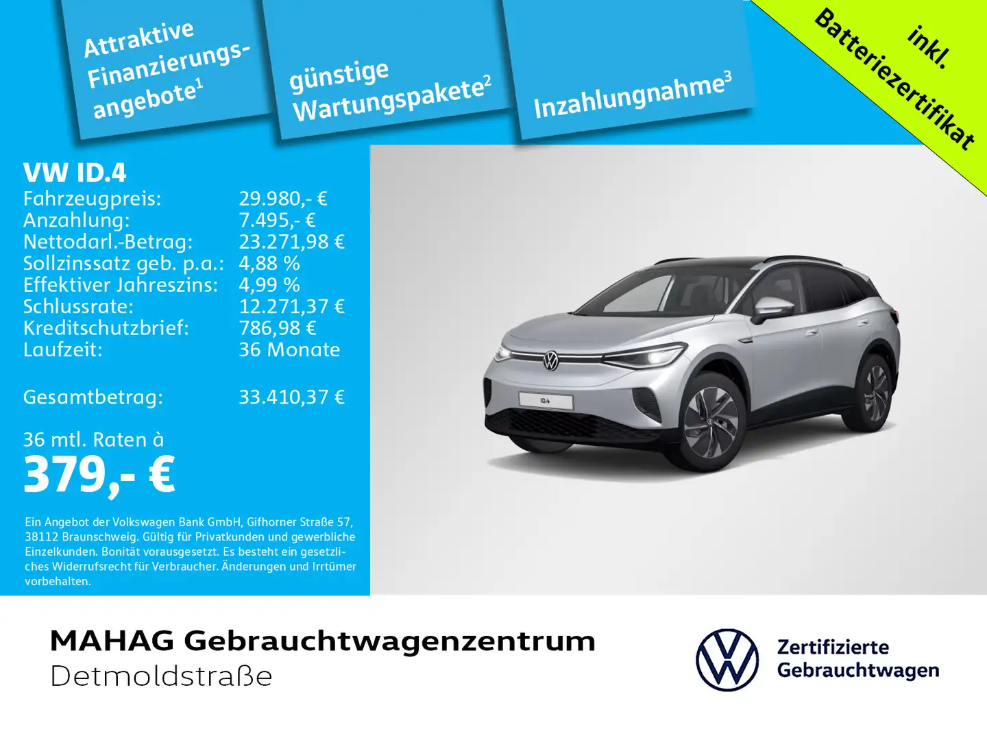 Volkswagen ID.4 Pro Perf 150kW WärmePu NaviPro IQ.LIGHT AHK Silber - 1