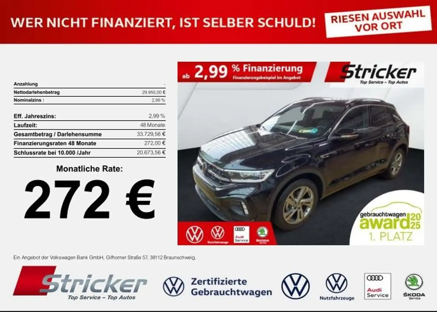 Volkswagen T-Roc R-Line 1.5 TSI DSG 272,-ohne Anzahlung Navi AHK K Schwarz - 2