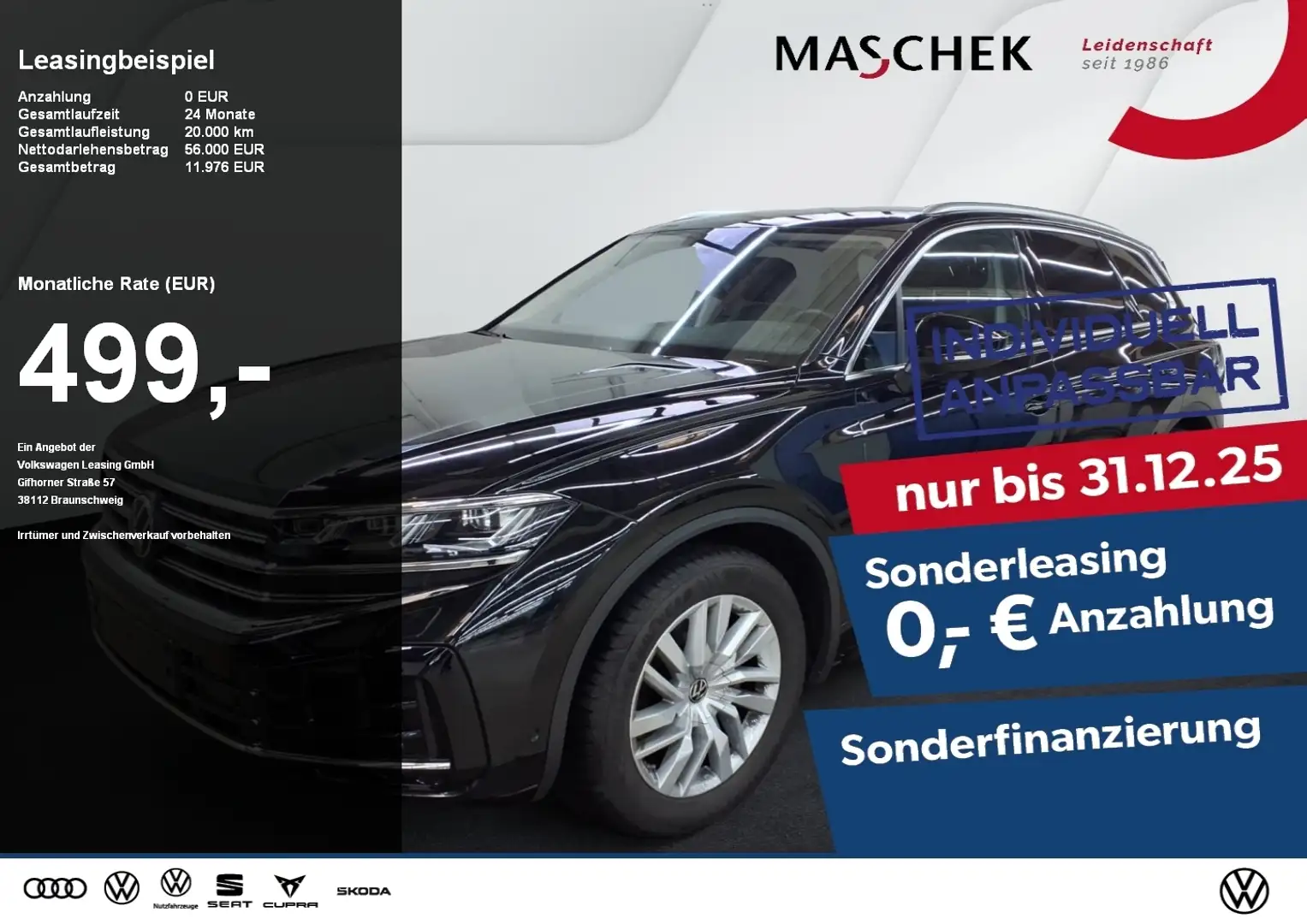 Volkswagen Touareg Elegance Sonderleasing! Luftfwk AHK Memory Schwarz - 1