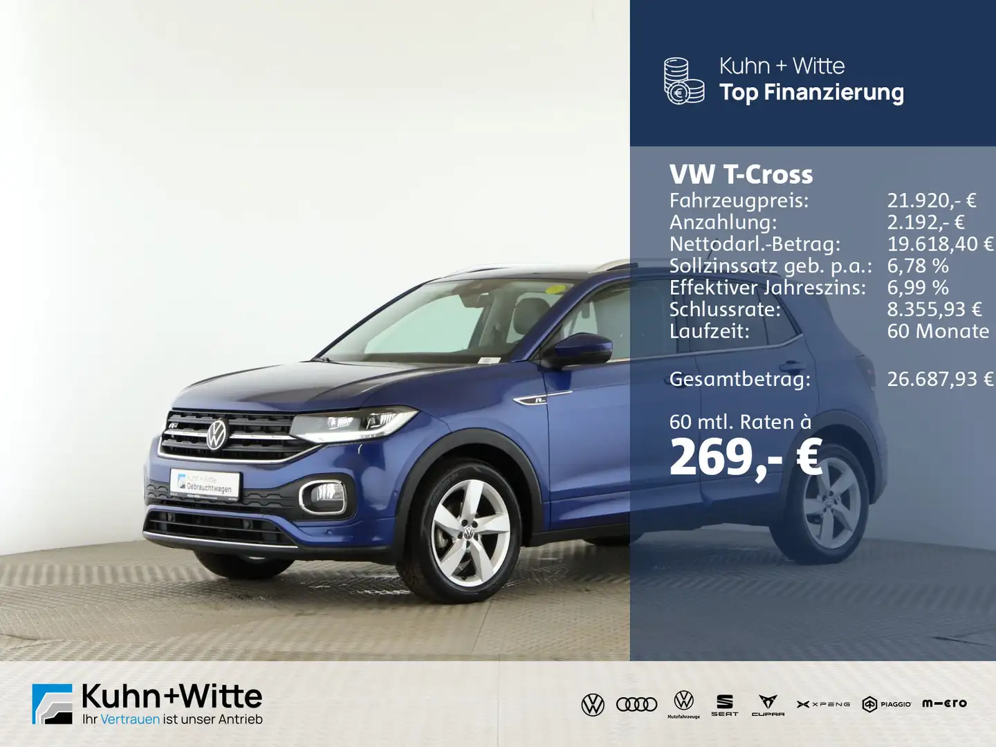 Volkswagen T-Cross 1.0 TSI Style *LED*RFK*Navi*AppleCar*IQ. Bleu - 1