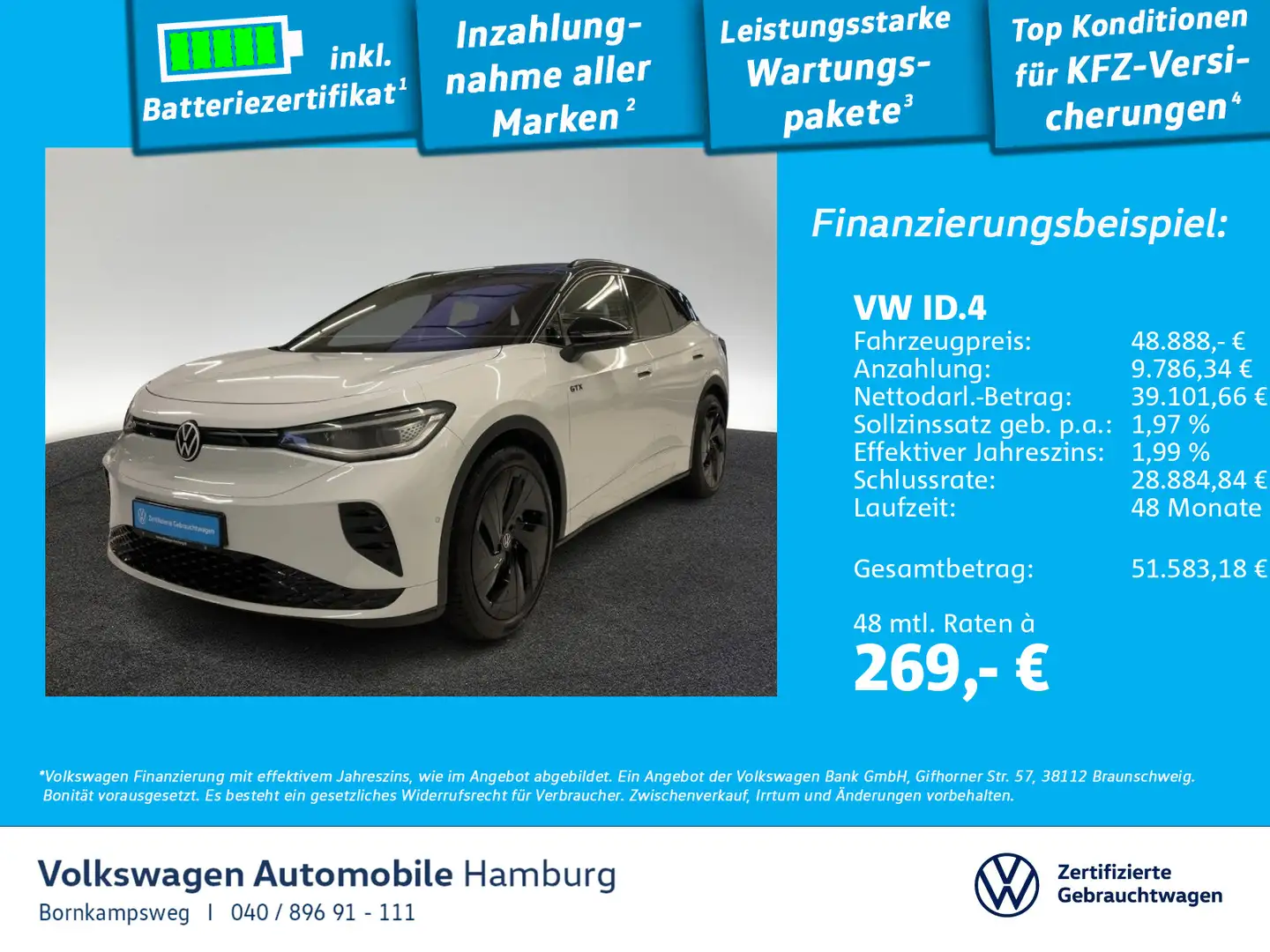 Volkswagen ID.4 GTX AHK Navi Kamera Panorama Easy Open Weiß - 1