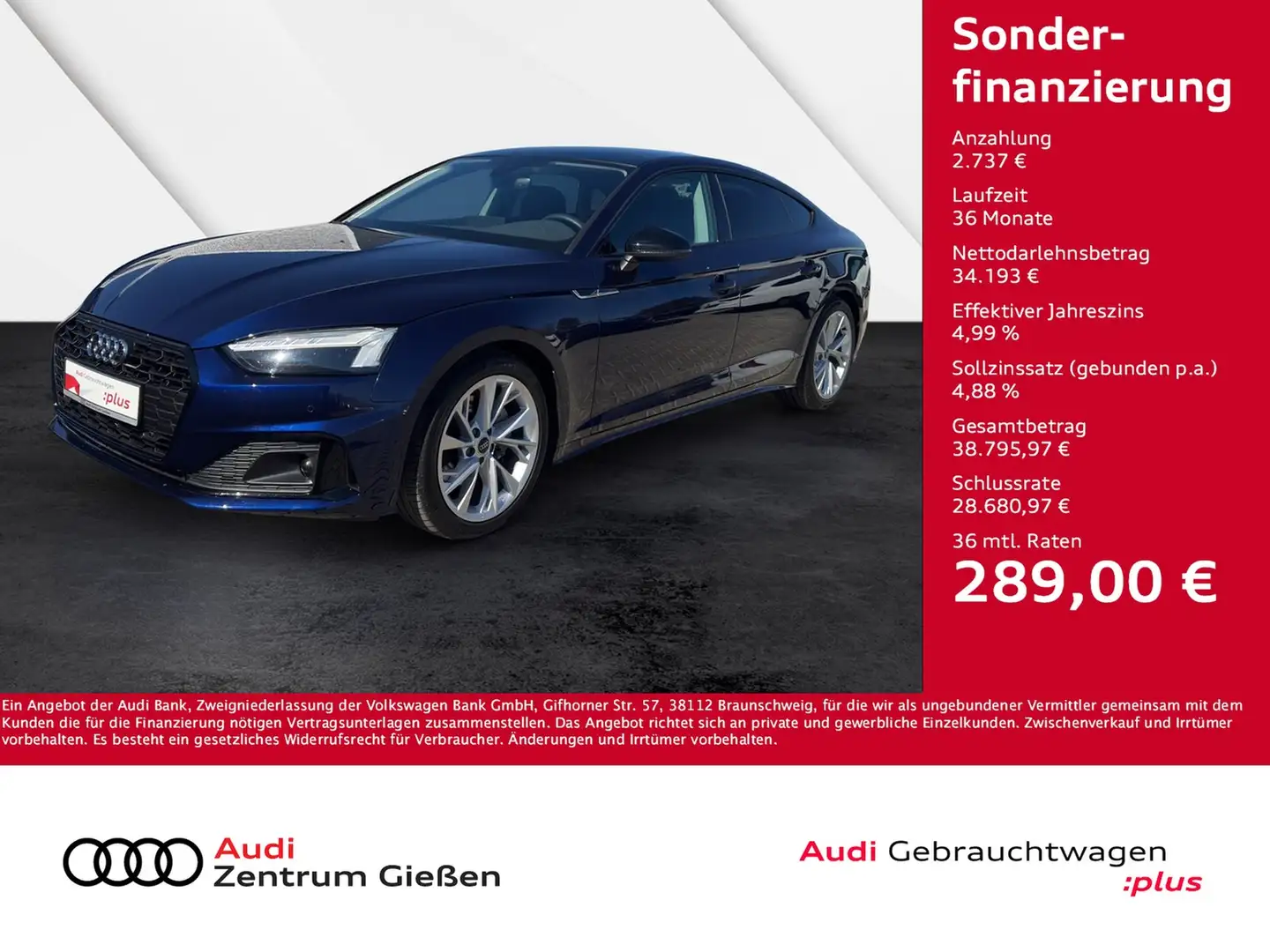 Audi A5 Sportback 40 TDI advanced black MATRIX PANO Blau - 1