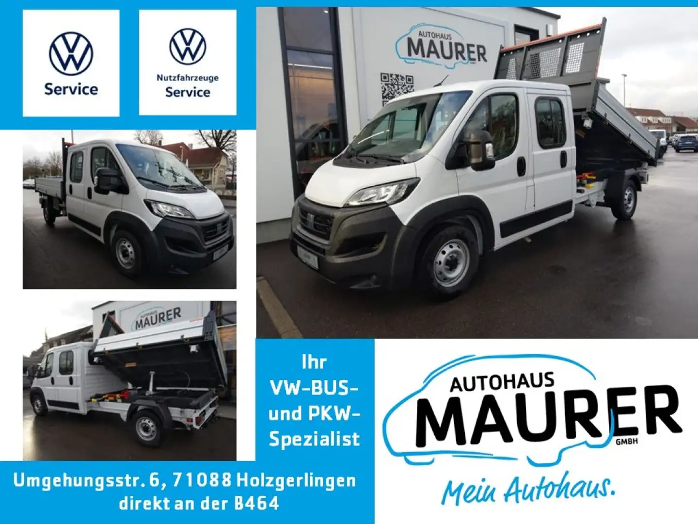 Fiat Ducato 140 Doka L3H1 Heavy Maxi 3-Seiten-Kipper Weiß - 1