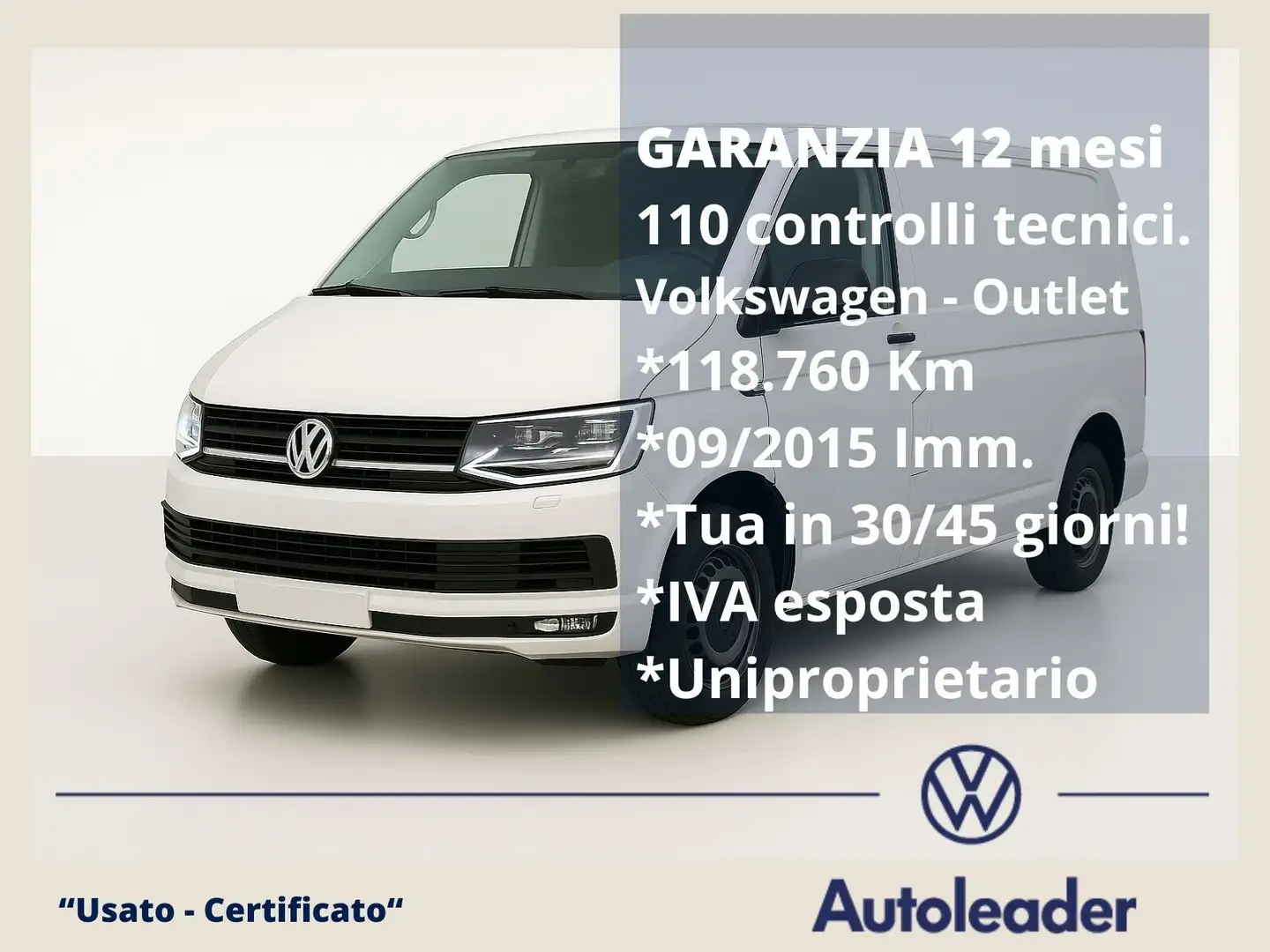 Volkswagen Transporter Transporter 2.0 BiTDI 180CV DSG PC Furgone Bianco - 1