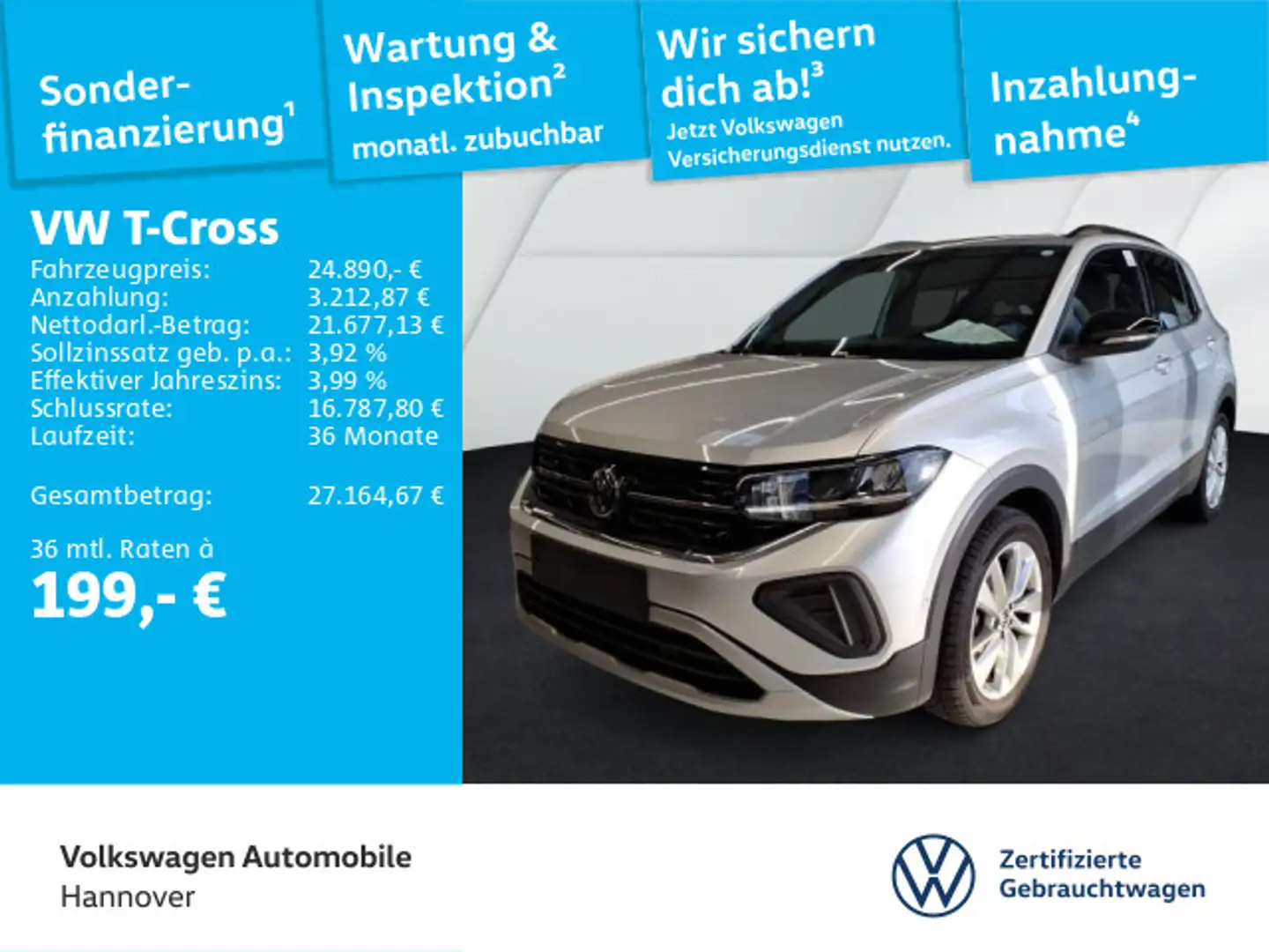 Volkswagen T-Cross 1.0 TSI DSG Goal Navi AHK LED DigCocpit Silber - 1
