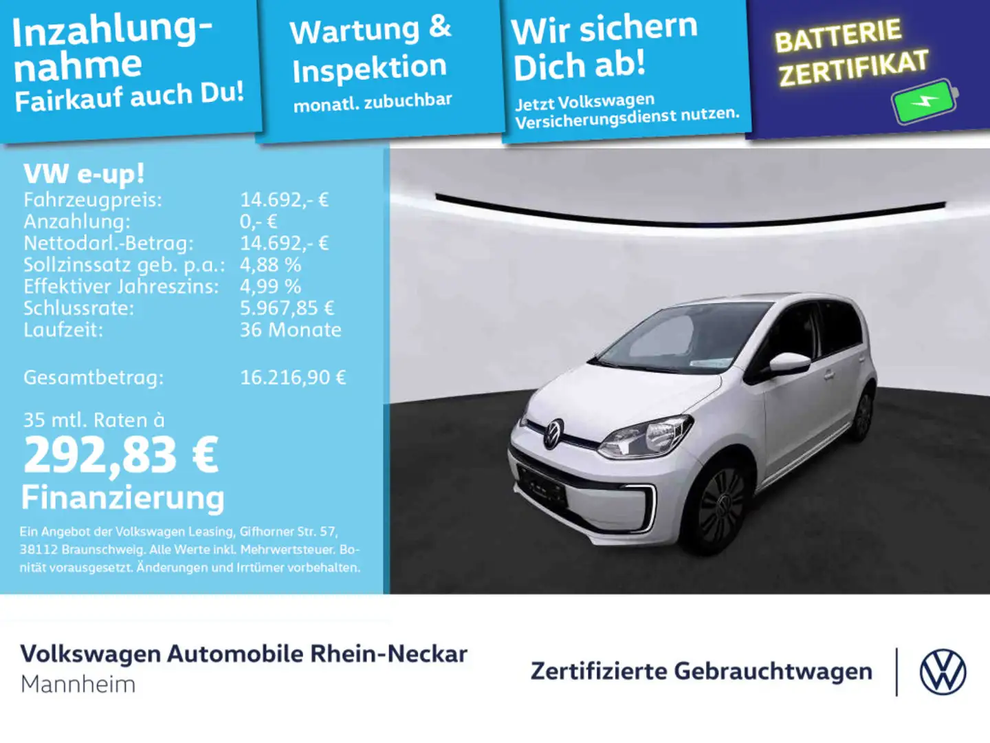 Volkswagen e-up! move up! 61kW Kamera PDC Sitzheizung uvm Weiß - 1