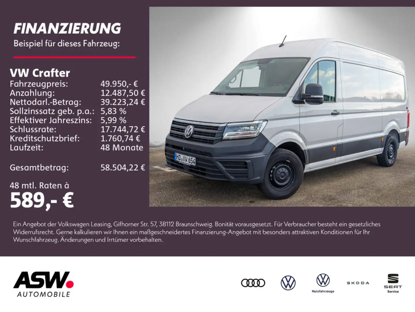 Volkswagen Crafter 35 Kasten 2.0TDI Klima LED  3640 mm Weiß - 1