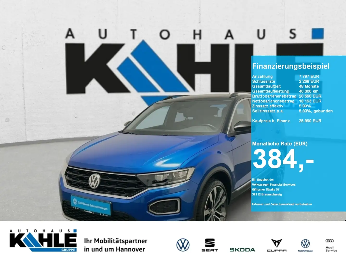 Volkswagen T-Roc 2.0 TDI DSG Sport 4Motion 4Motion Pano ACC Blau - 1