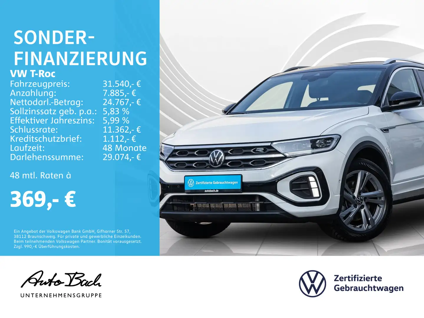 Volkswagen T-Roc 2.0 TDI DSG R-Line, Navi, LED, AHK, Rückfa Weiß - 1