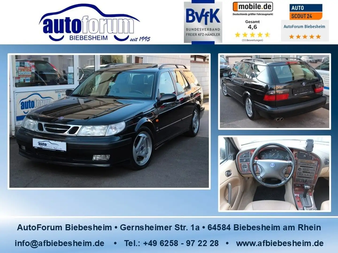 Saab 9-5 3.0t V6 SE Kombi Aut Leder*Schiebedach Noir - 1
