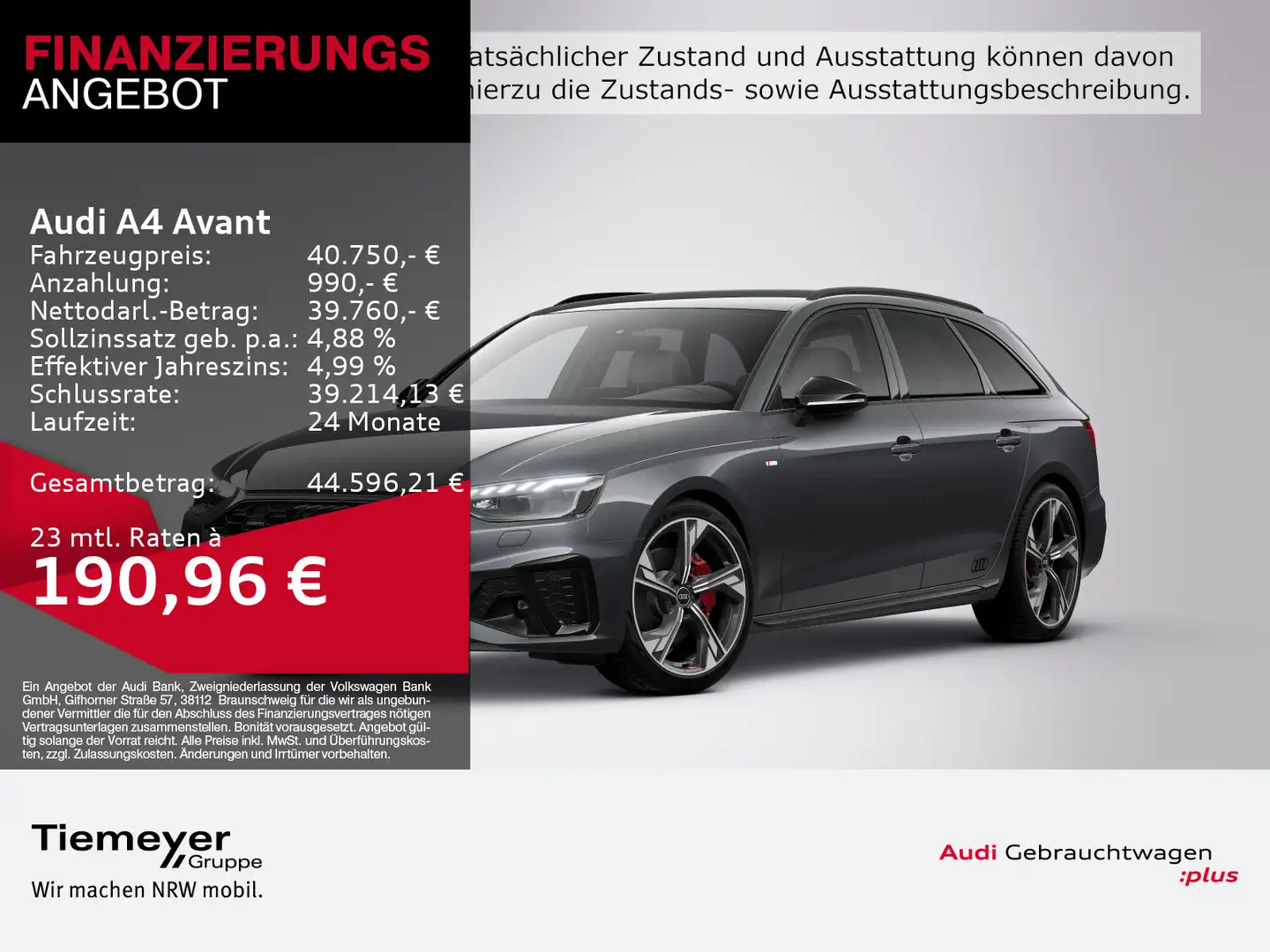 Audi A4 40 TFSI Q 2x S LINE AHK MATRIX-LED LM19 Grau - 1