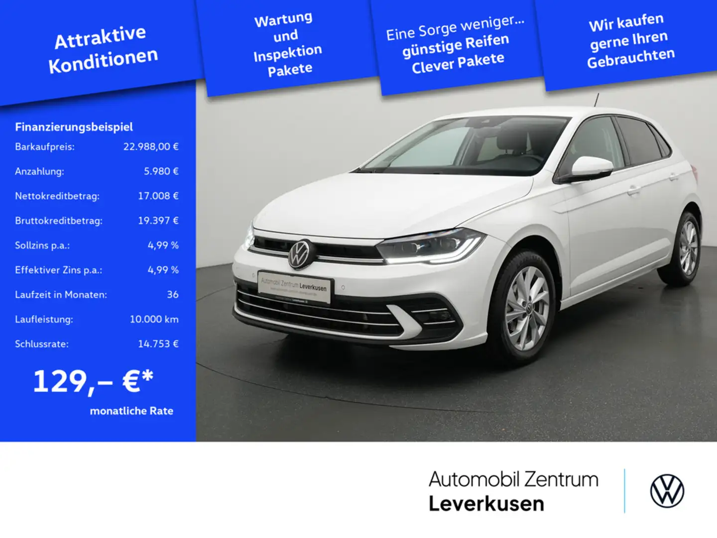 Volkswagen Polo Style DSG MATRIX AHK ACC VIRT KAM CARPLA Weiß - 1