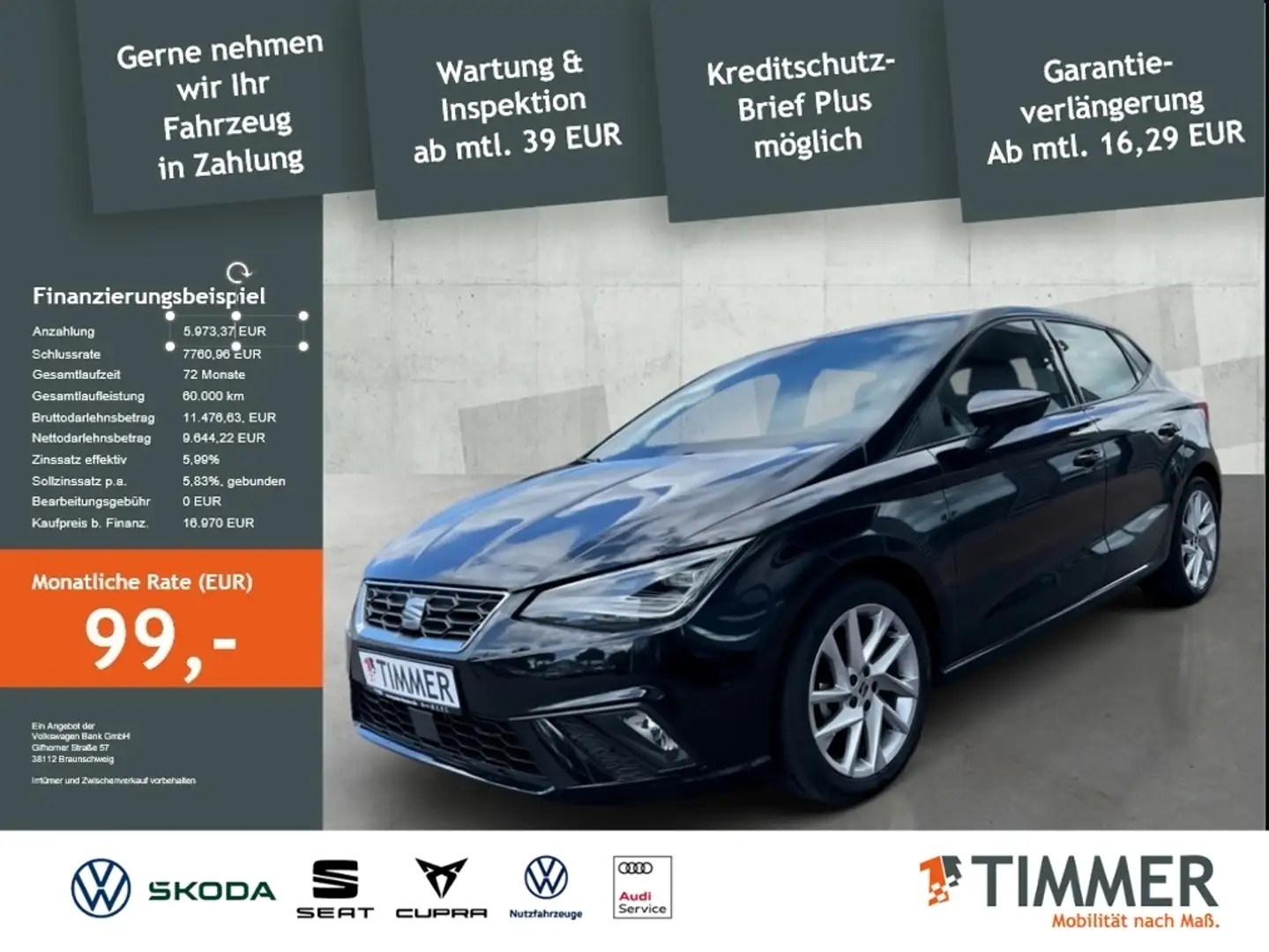 SEAT Ibiza 1.0 TSI FR-LINE *LED *ACC *CLIMA *ALU *DAB * Schwarz - 1