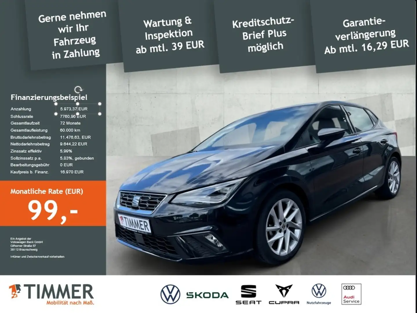 SEAT Ibiza 1.0 TSI FR-LINE *LED *ACC *CLIMA *ALU *DAB * Schwarz - 2